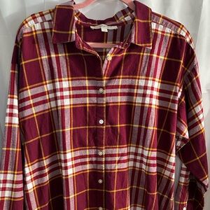 LOFT Burgundy and White Plaid Button-Down Shirt